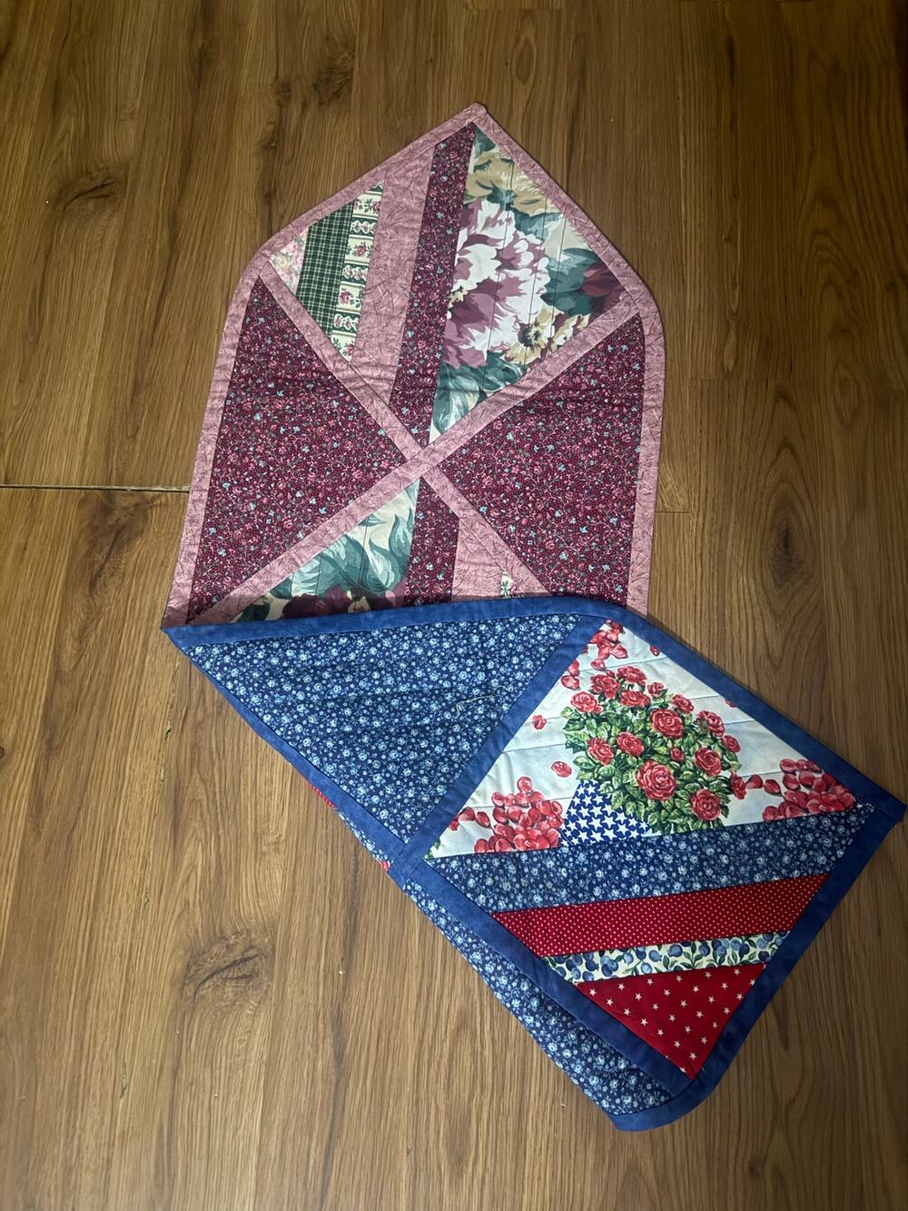 Reversible Handmade Quilted Table Runner | Vintage Floral & Patriotic Rose